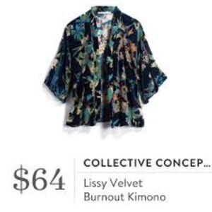 Collective Concepts Lissy Velvet Burnout Open Front Floral Kimono/Topper S Boho